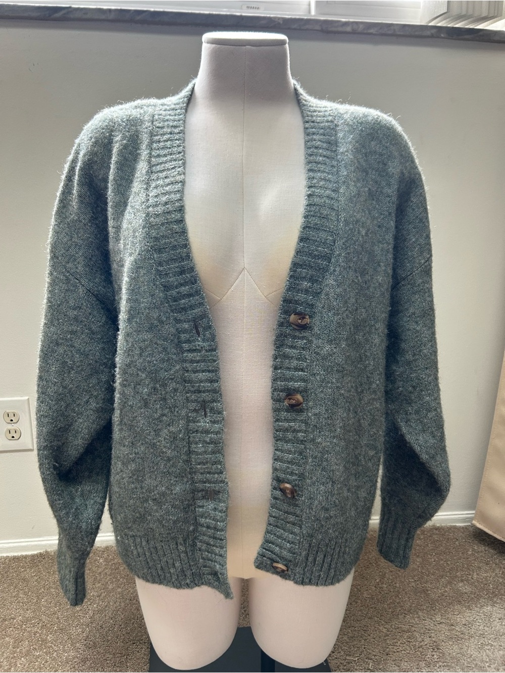 Old Navy Heathered Sage Button-Up Women's Cardigan Sweater